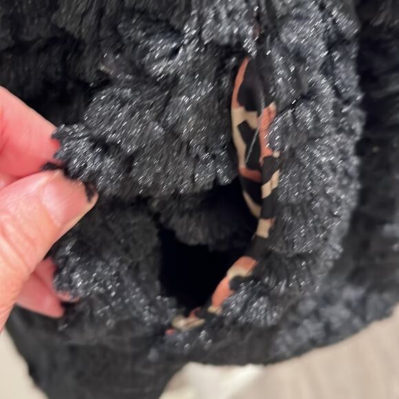 BETSEY JOHNSON Faux Fur Black Vest leopard cheetah print lining POCKETS medium - Picture 7 of 10